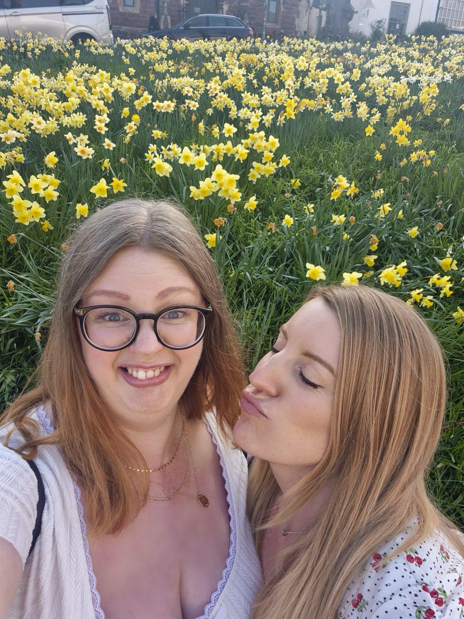 Rosie and her friend pulling faces
