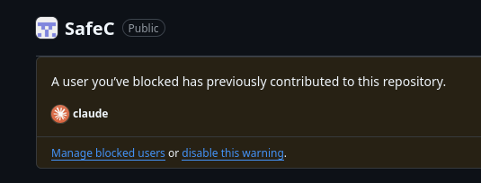 the SafeC repository now contains contributions by claude