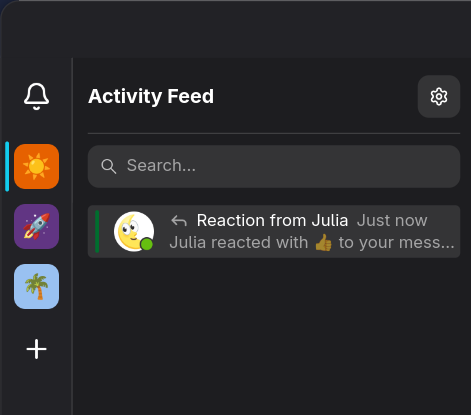 Gajim's activity feed showing a notification for a reaction to one of our messages