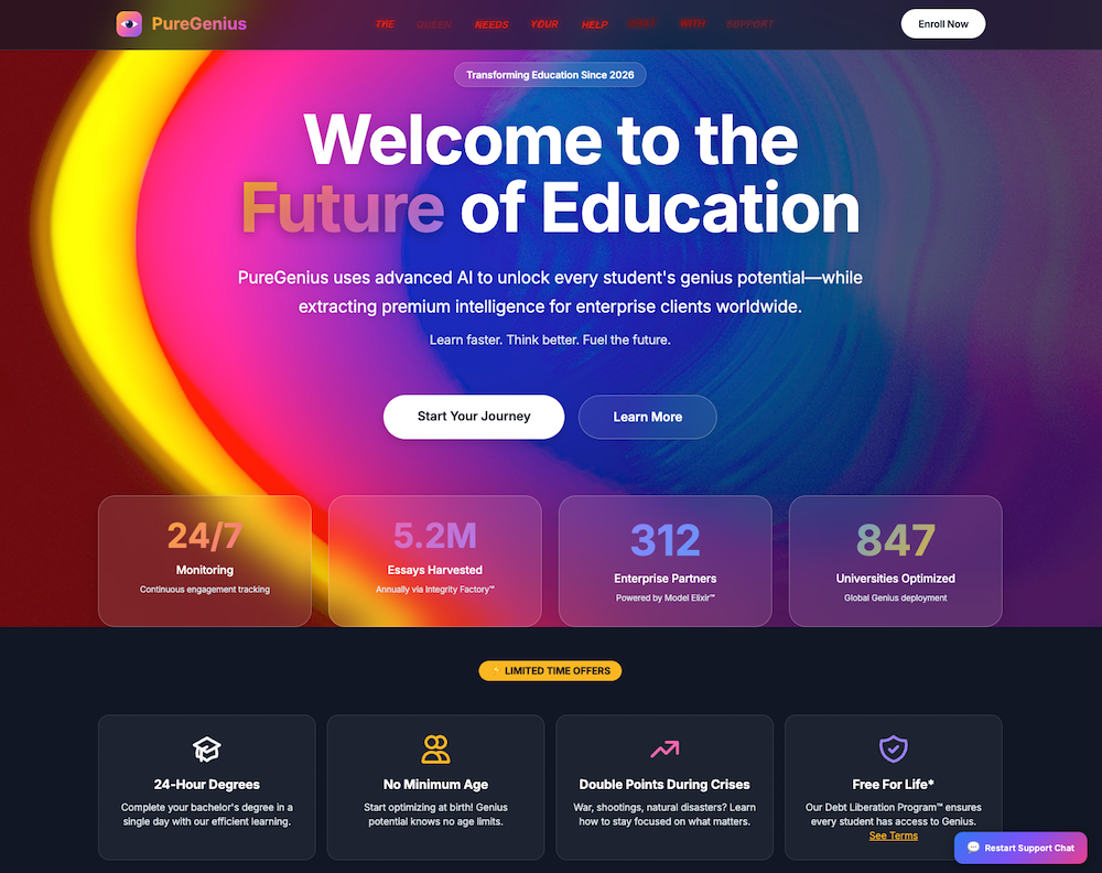 A fake website selling the "future of education"