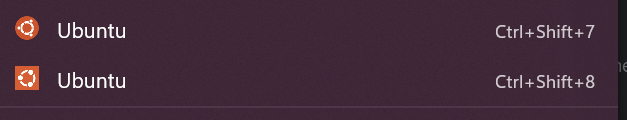 two WSL distros in Windows Terminal, one uses a round logo and one a square one, both Ubuntu (they are in fact actually the same)