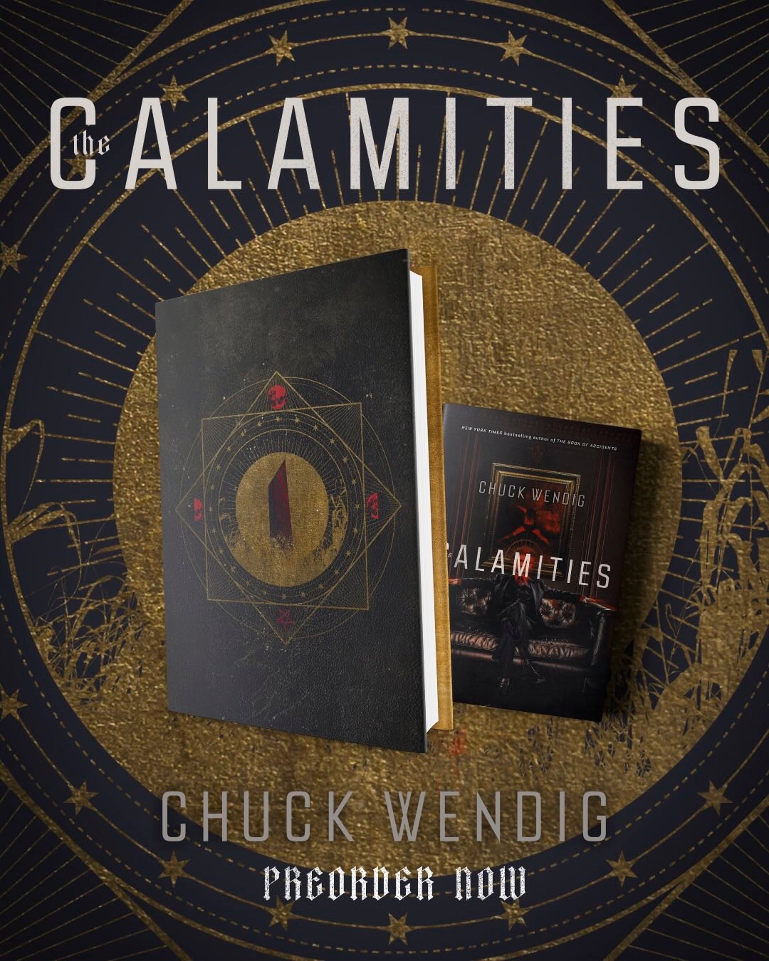 May be an image of poster, book and text that says 'CAL CALAMITIES S PENTAL CHUCKWENDIG CHUCK CHUCKWENG ALAMITIES ALAM CHUCK CHUCKWENDIG WENDIG PREORDER now'