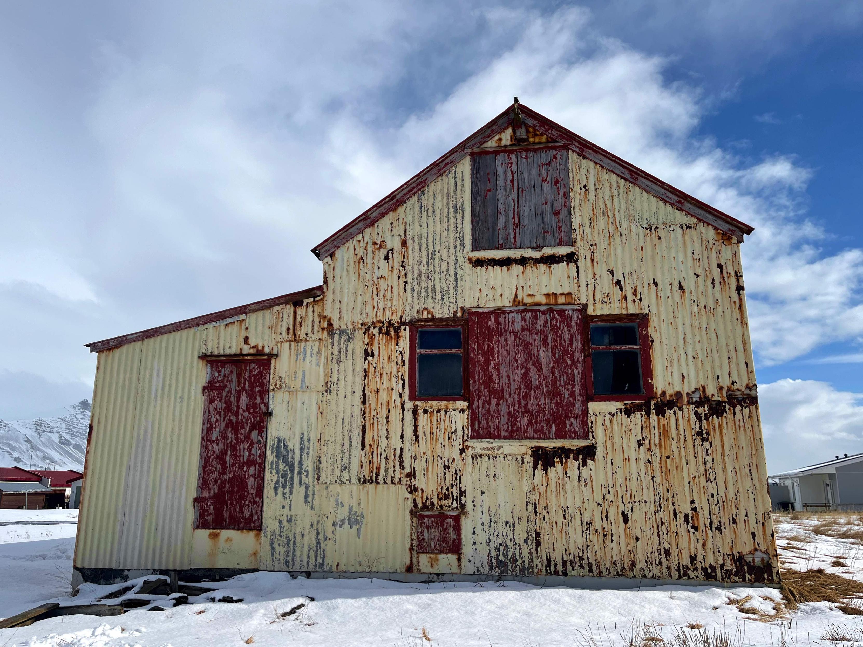 A rusty old barn.