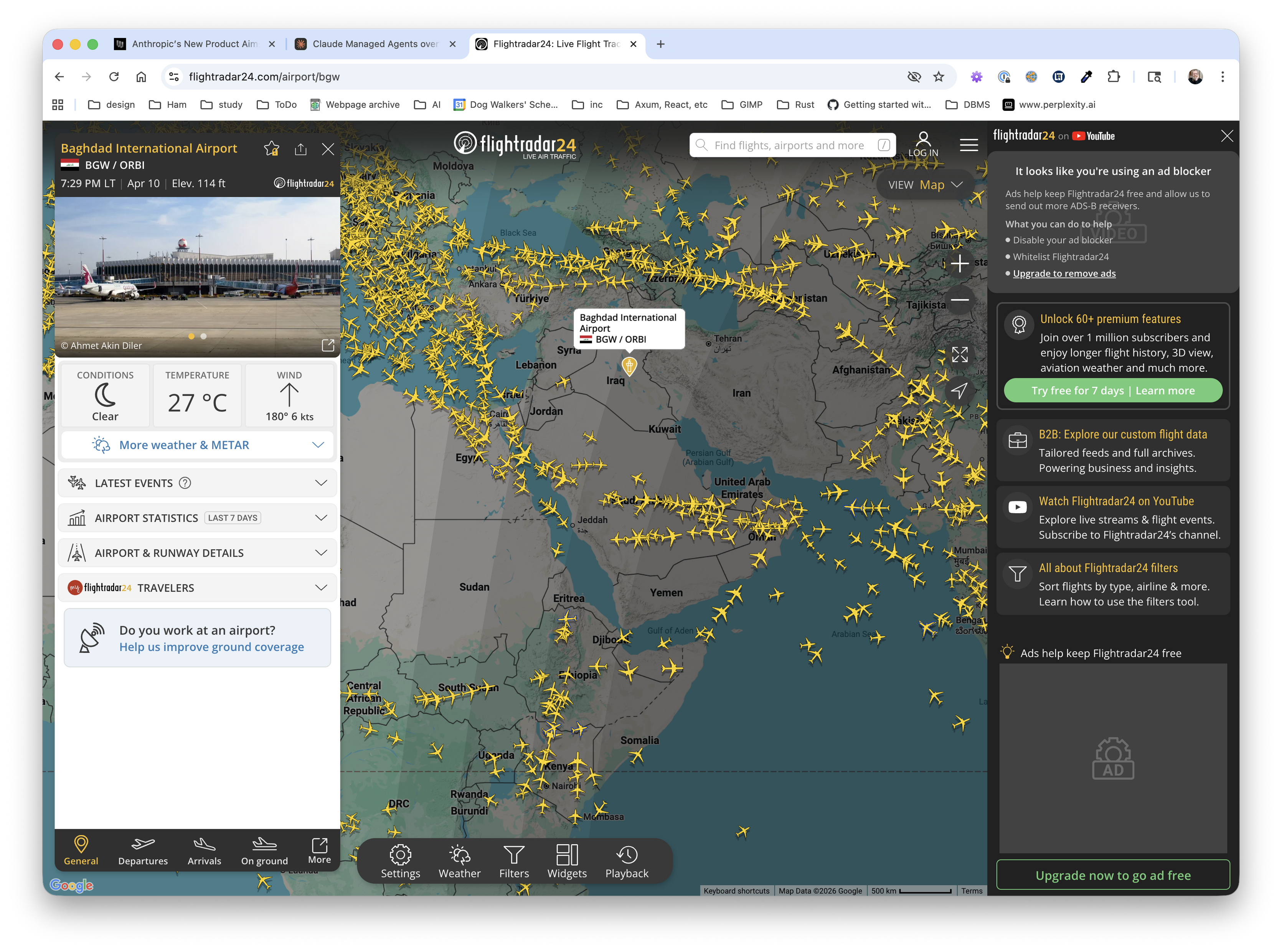 air traffic map of the current situation in the Gulf and surrounding area