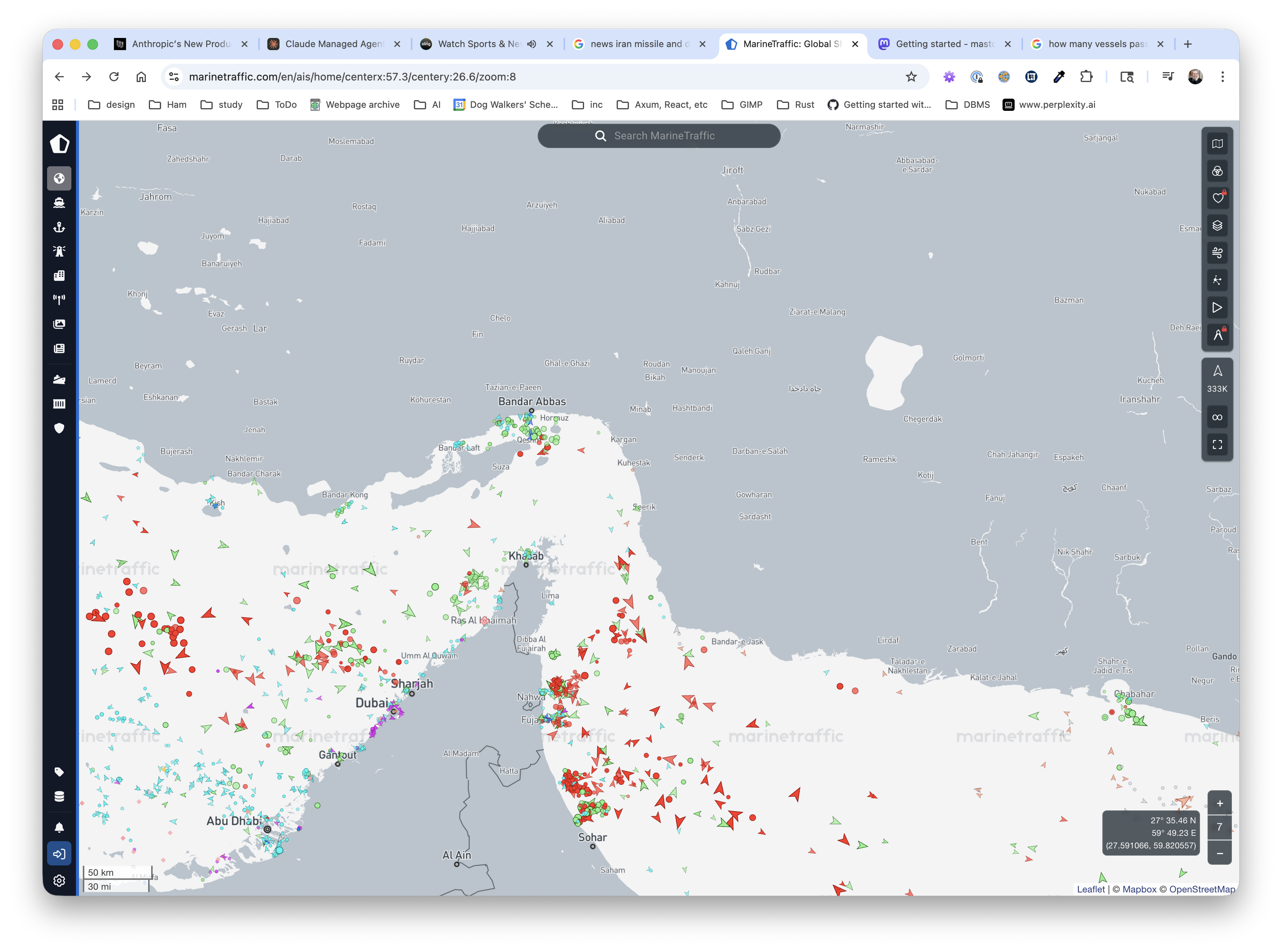 current traffic map through Straight of Hormuz shows zero traffic moving through