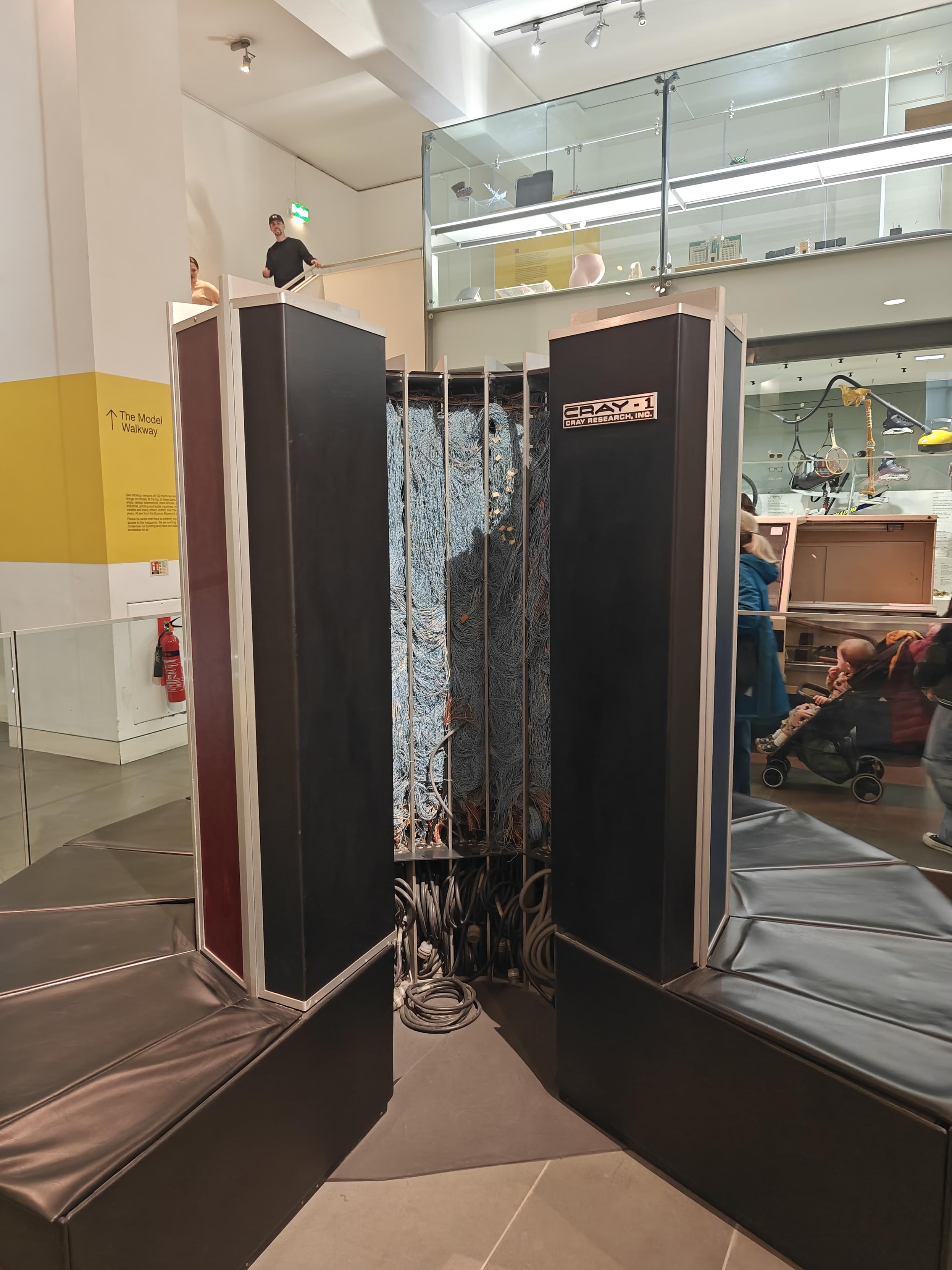 Picture of a cray supercomputer stationed at a museum