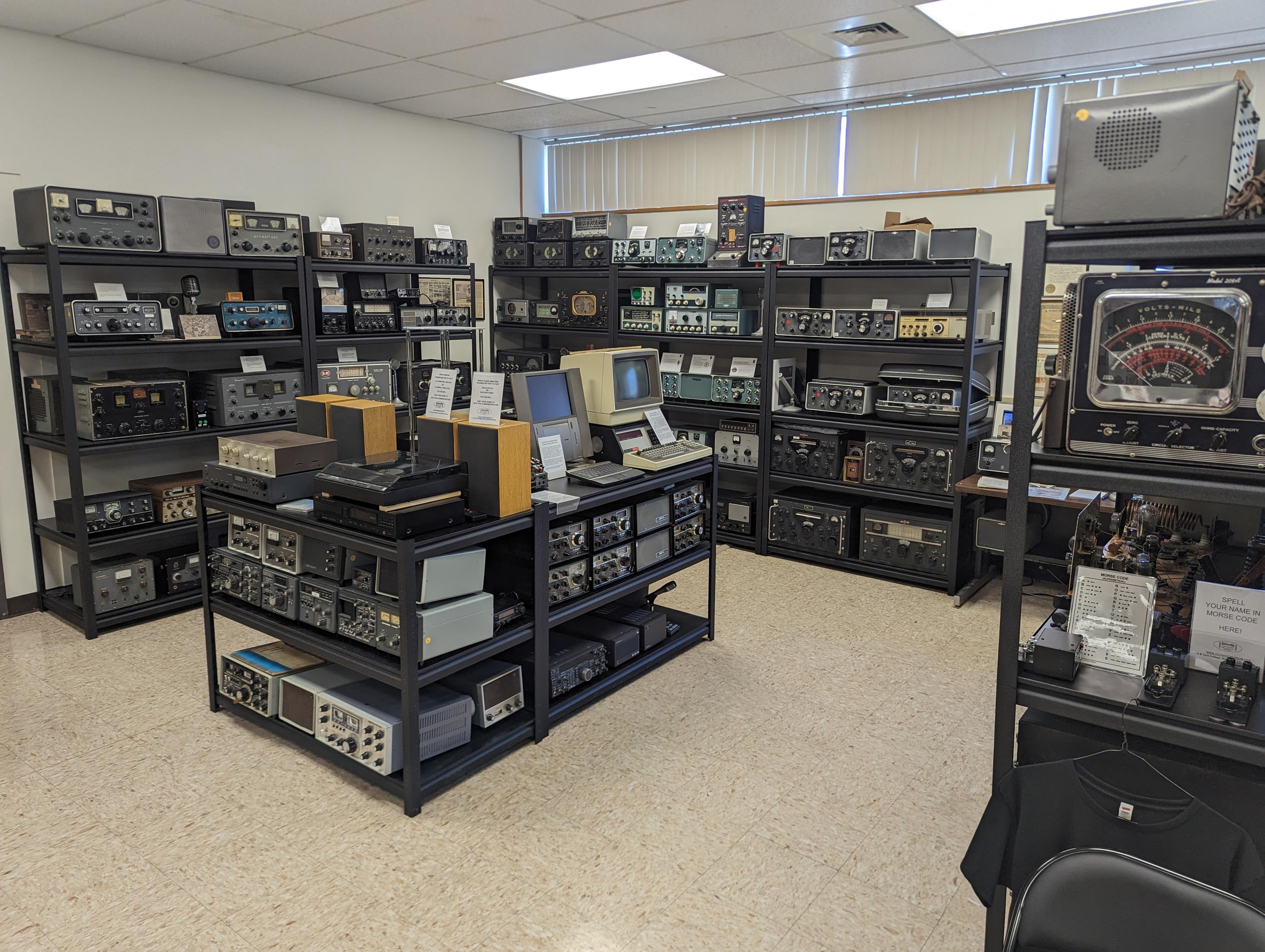 Left side of the museum with racks of radio and computer equipment.