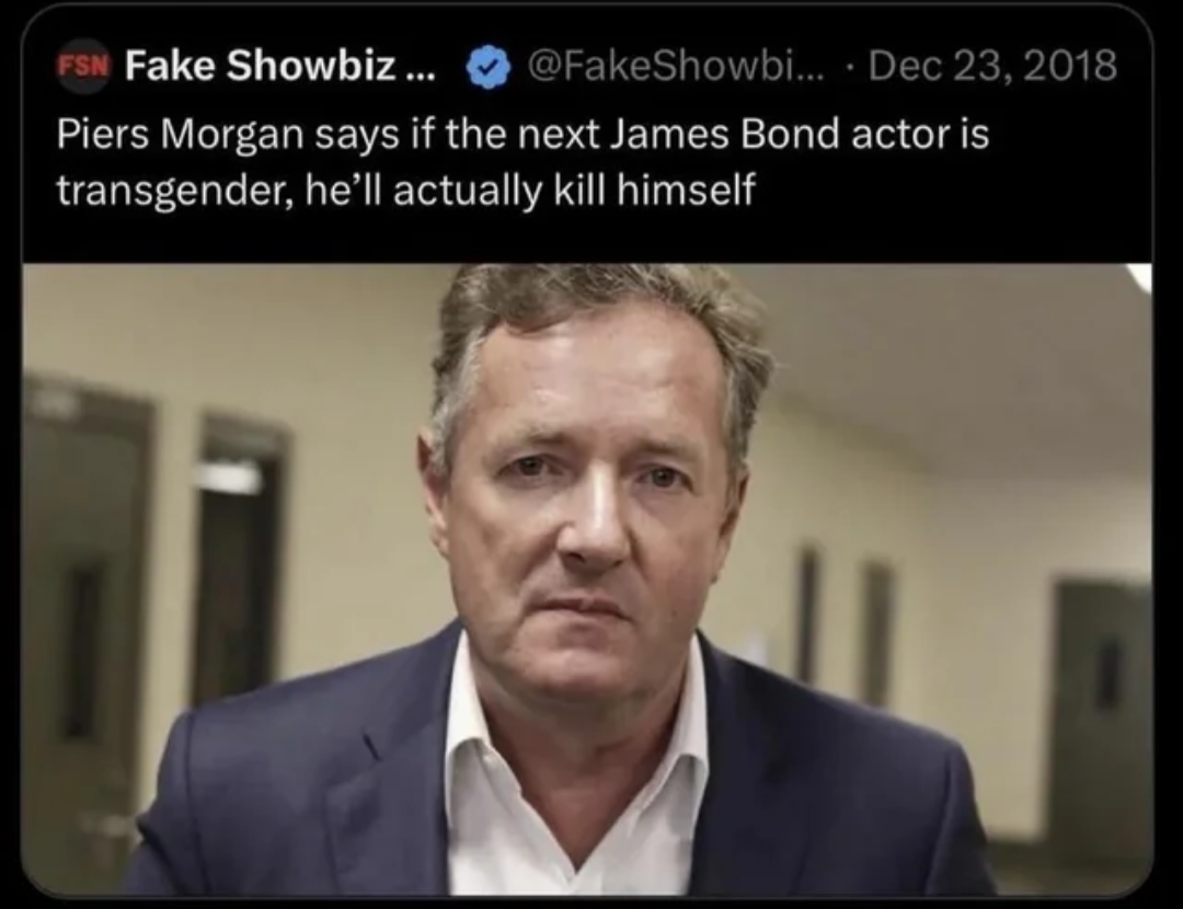 Piers Morgan says if the next James Bond is transgender he'll actually kill himself