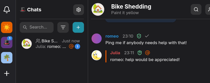 A screenshot of Gajim showcasing a message where you have been mentioned.
