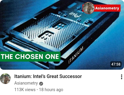 youtube video card. itanium: intel's great successor. a cpu socket with "THE CHOSEN ONE" written on it.