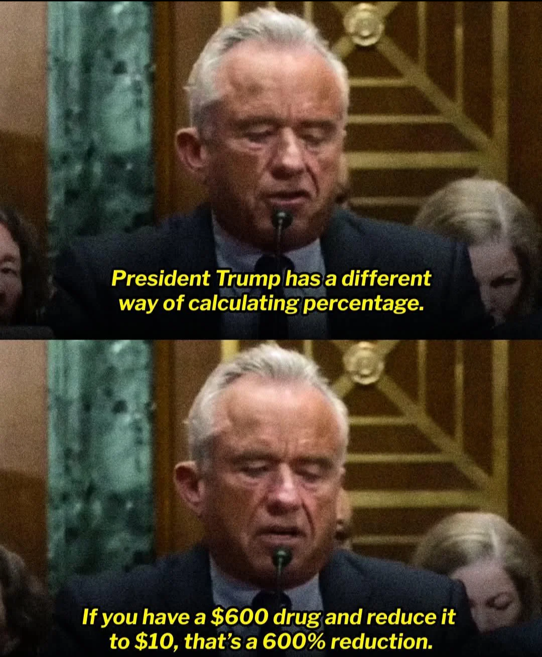 RFK, a fascist with brain worms, who once ate a raccoon penis he found on the side of the road says the pedophile fucking fascist we decided to let run the country has a "different way of calculating percentages" and gives the examples "if you have a $600 drug and reduce it to $10, that's a 600% reduction". Welp he's correct about one thing, that's certainly a 'different' way of doing math. The wrong way.