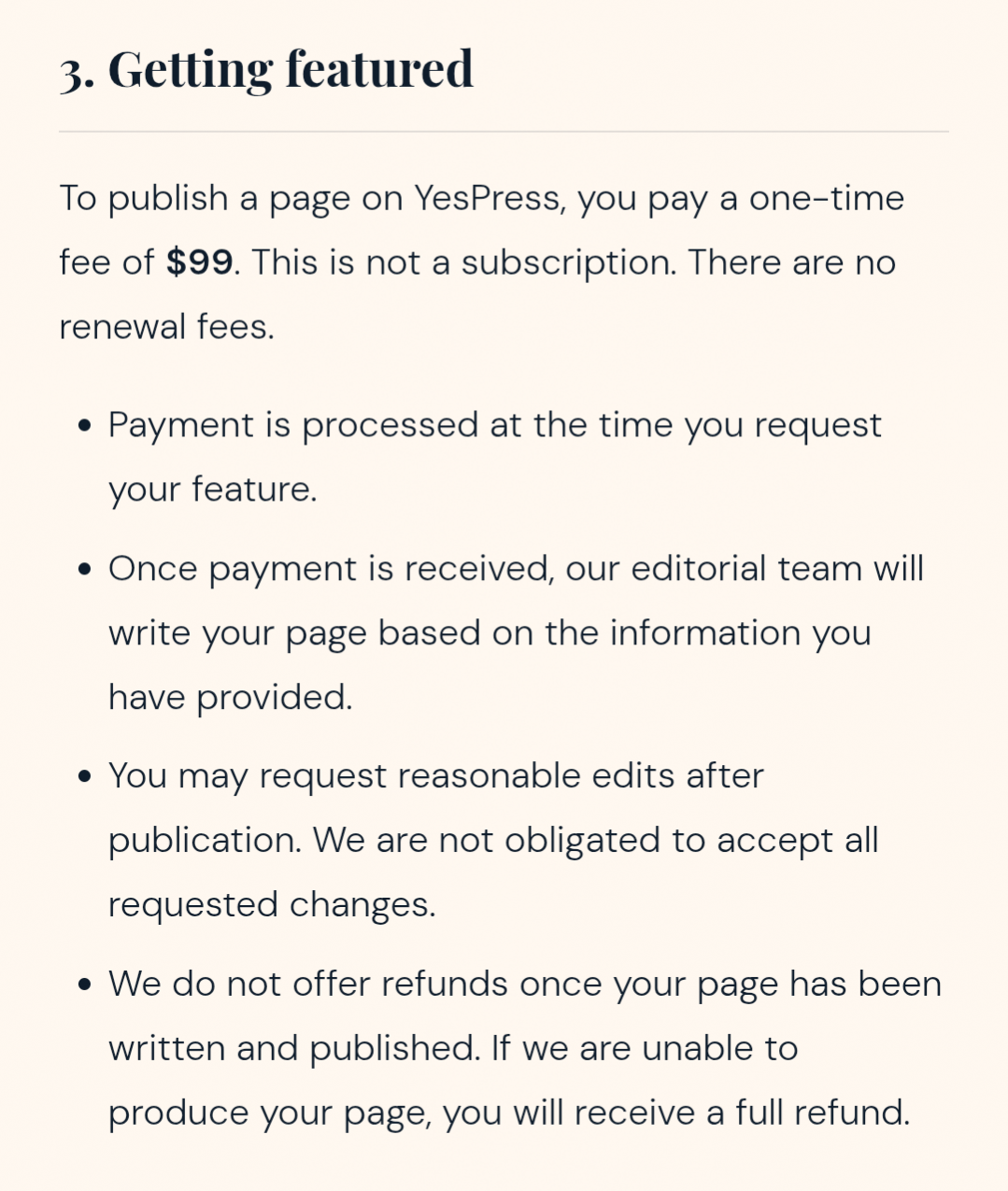 Terms showing cost to request page