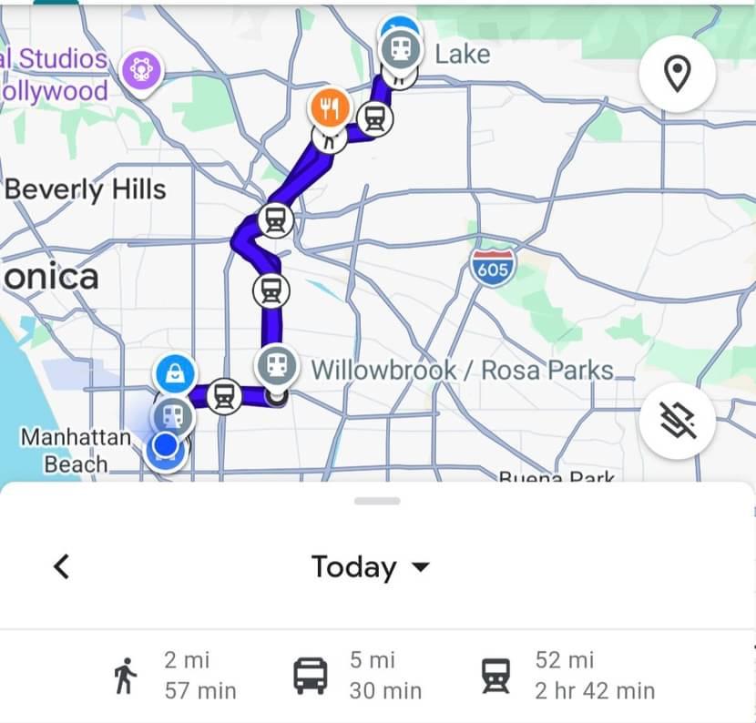 A screen cap of the round trip journey. 58 miles and nearly 4 hours of travel.