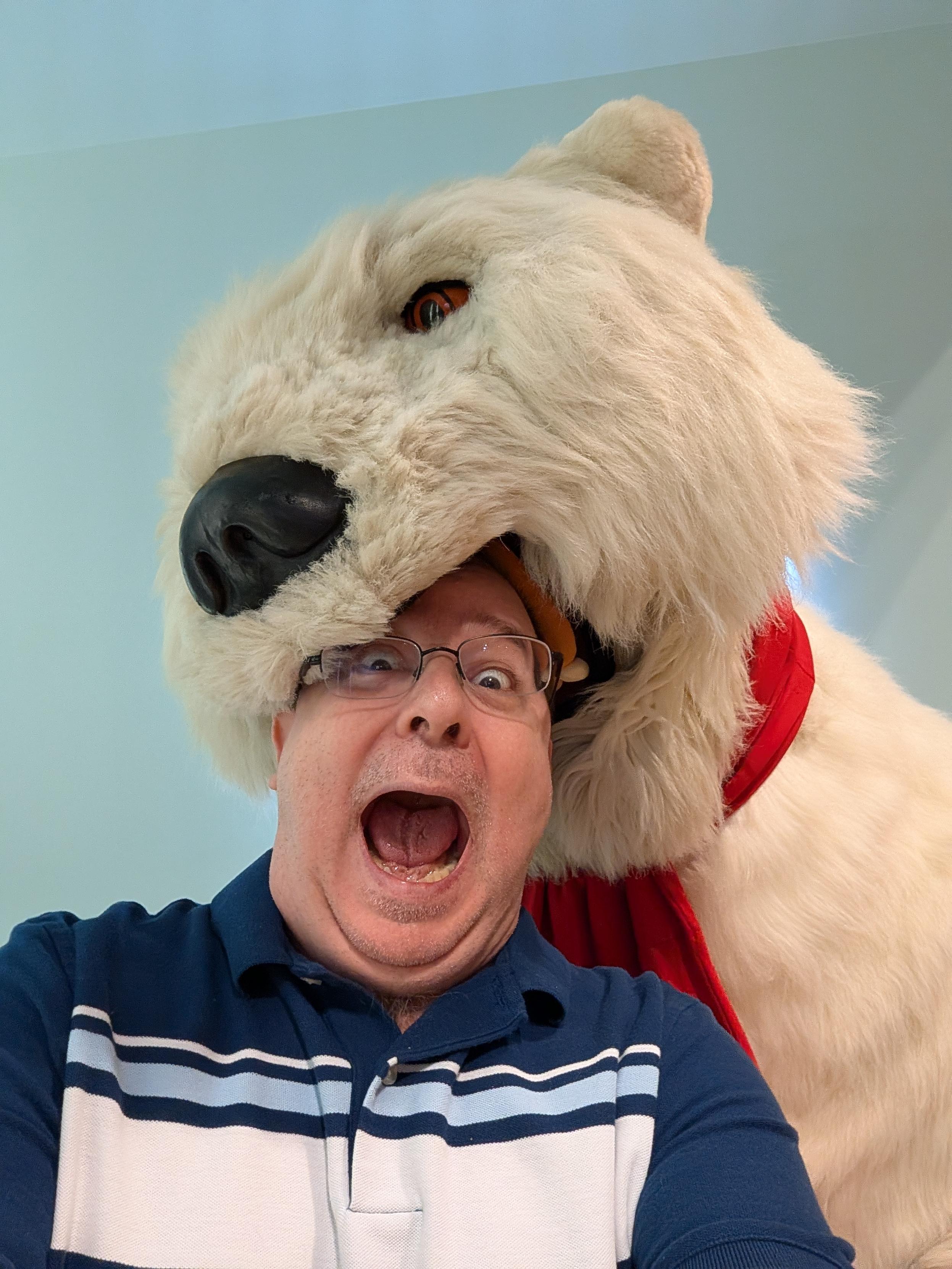 Me, being chomped on by the Coca-Cola Polar Bear