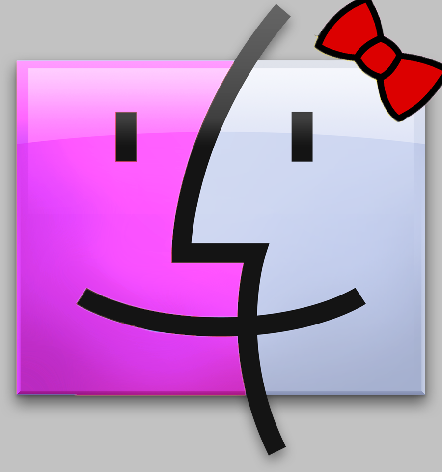 Mac Finder icon in pink with Ms. Pac-Man's bow added for comedic effect