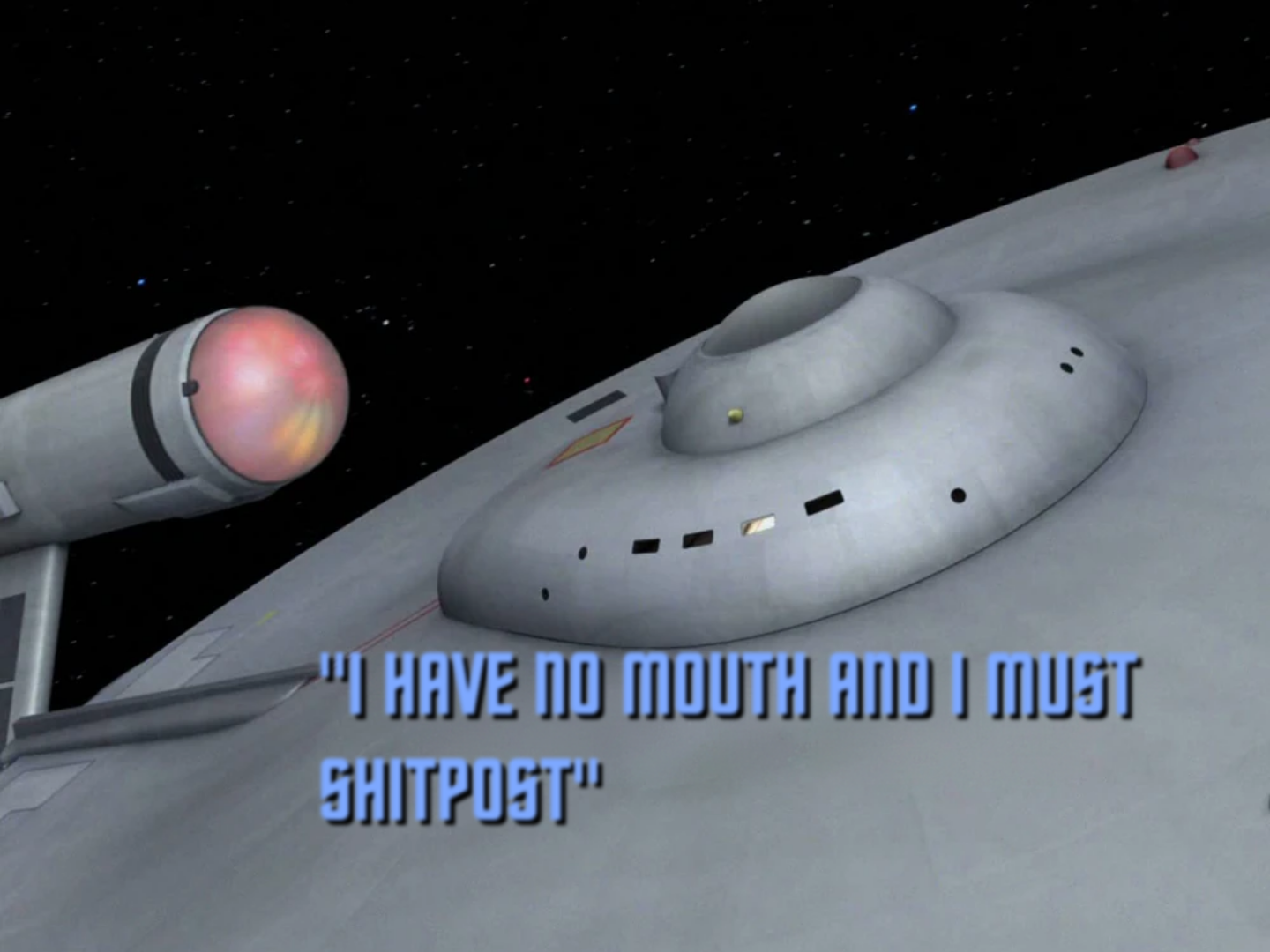 Fake TOS opening screen reading "I have no mouth and I must shitpost."