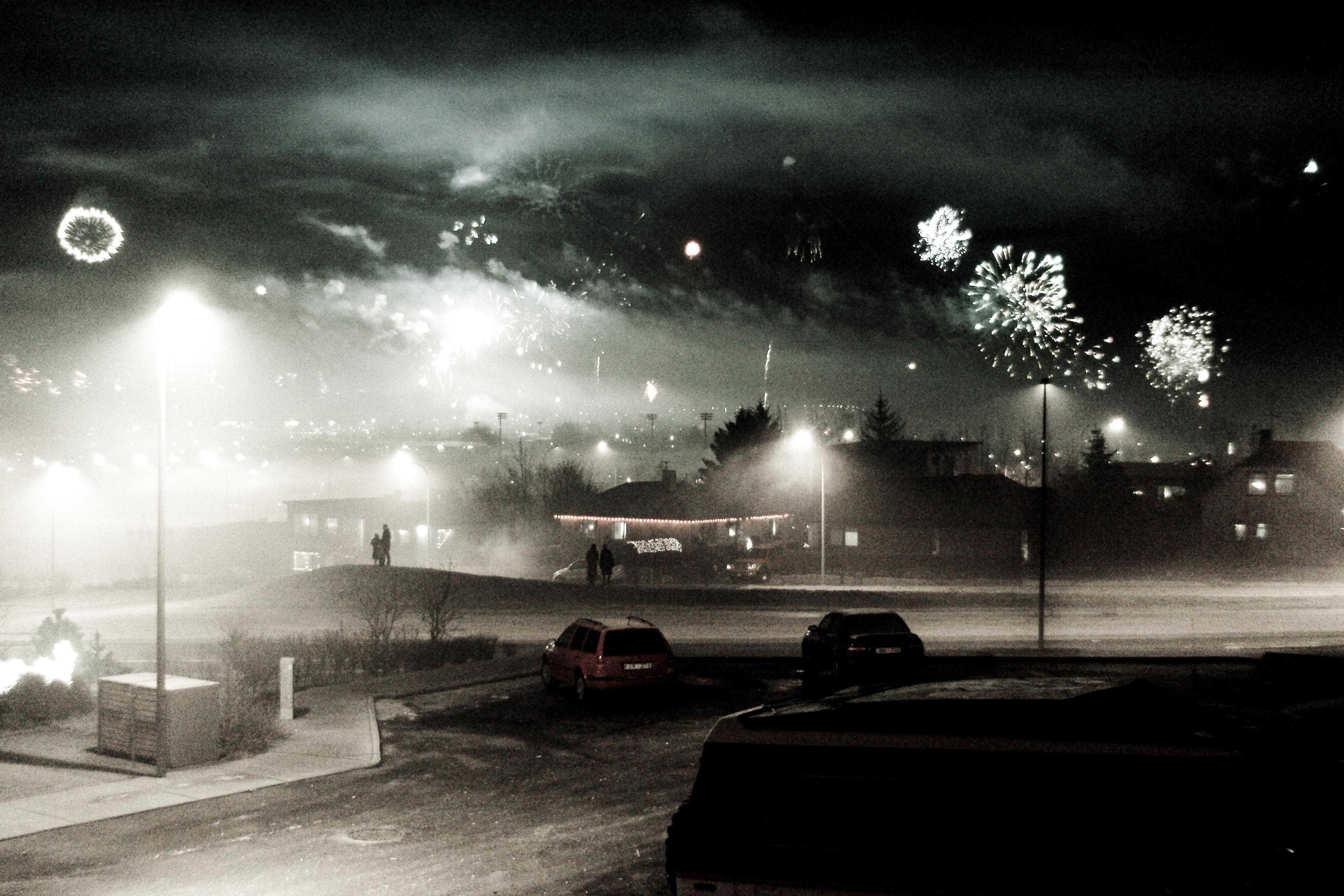 New year’s eve in Garðabær in Iceland circa 2007. There are fireworks everywhere.