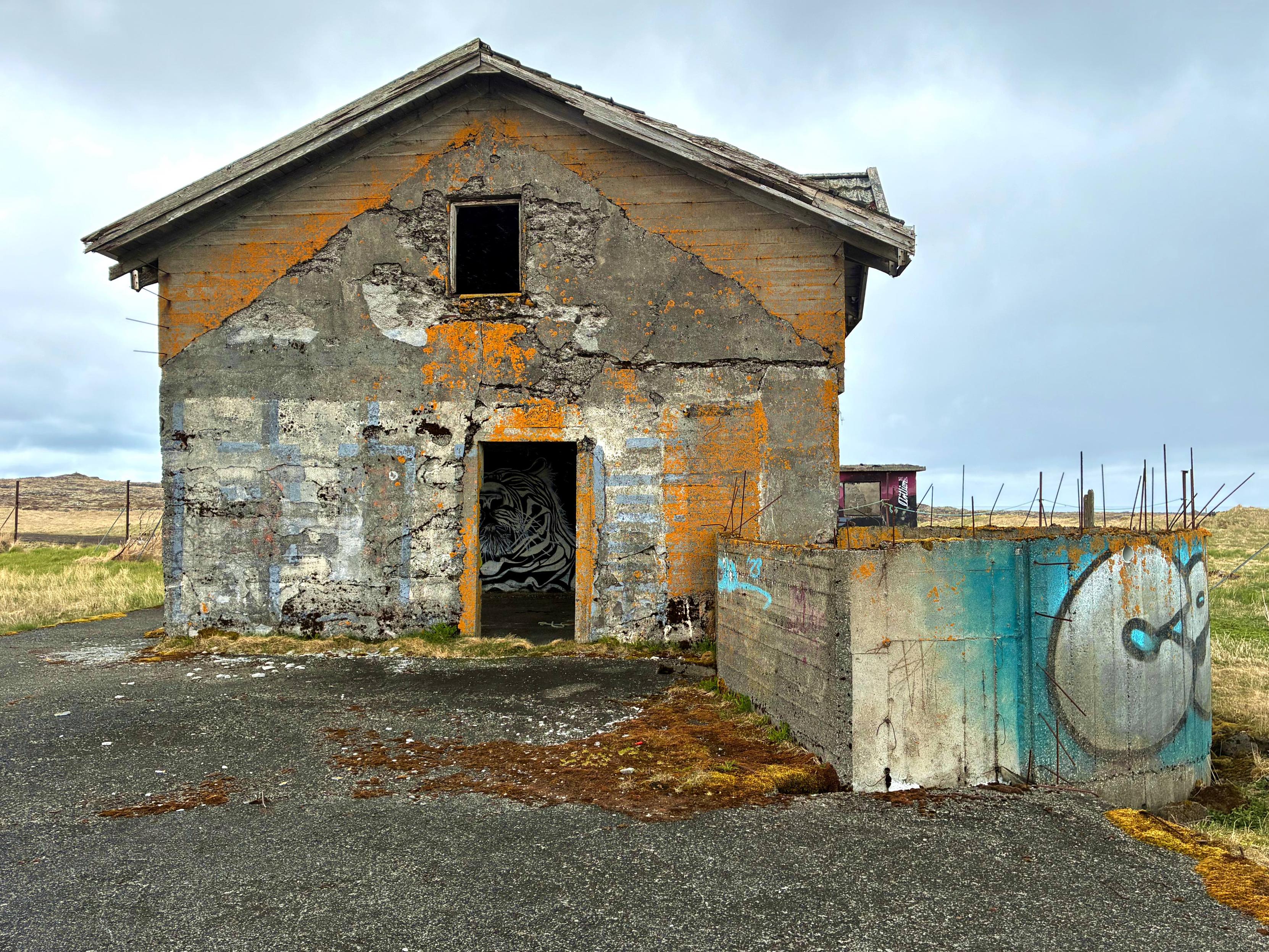 An abandoned concrete house.