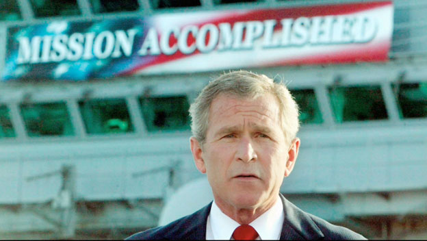 the "mission accomplished" banner meme