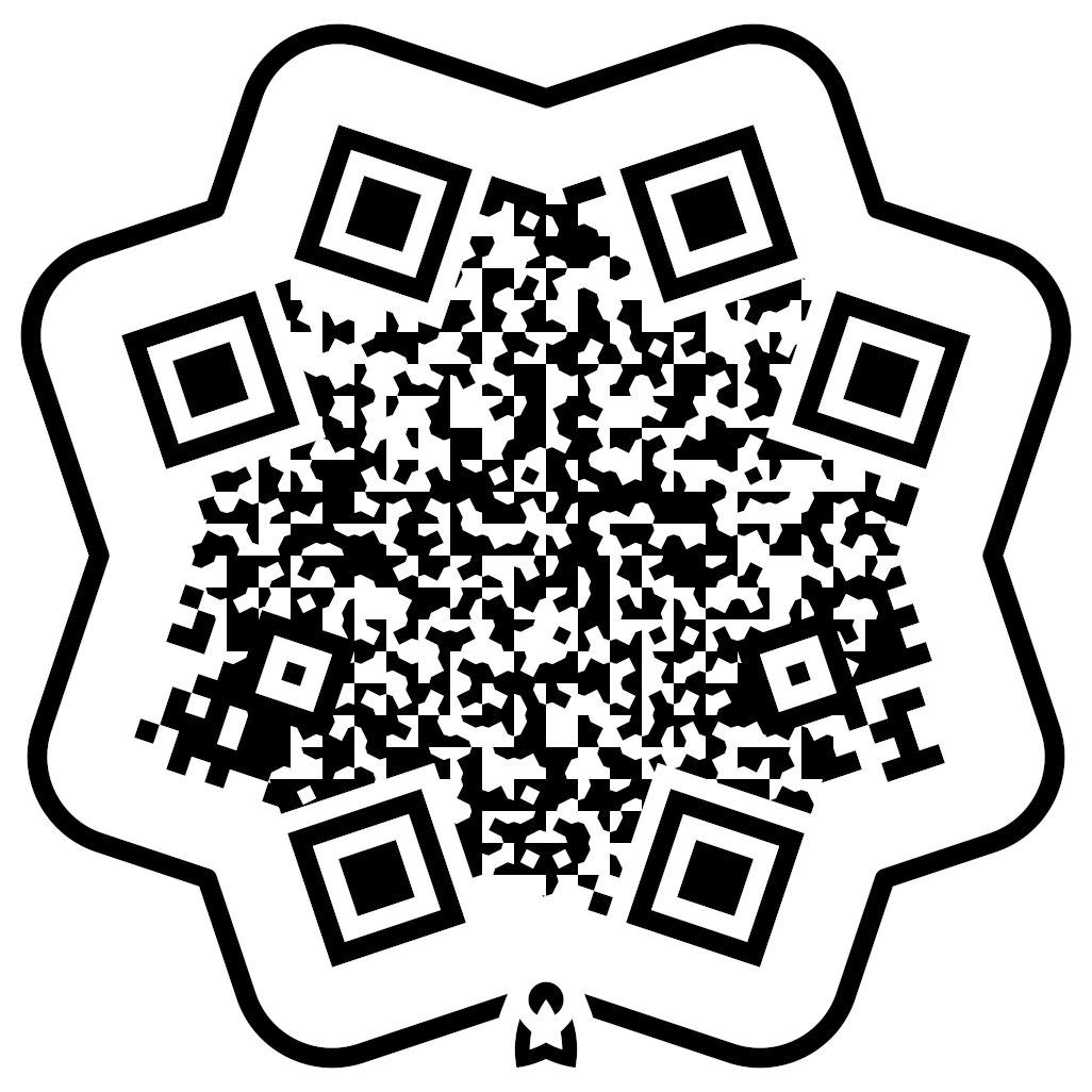 Two QR codes somehow mashed into one, rotated at different angles, and they still work, decoding to two different URLs.
