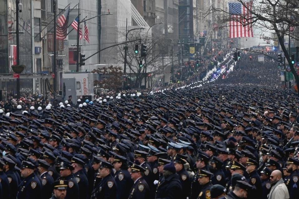 A crowd of NYPD cops.