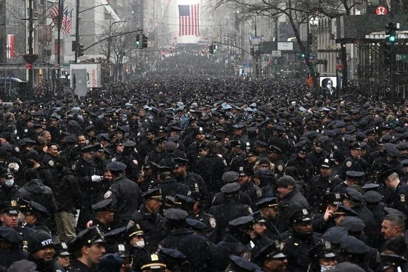 A crowd of NYPD cops.