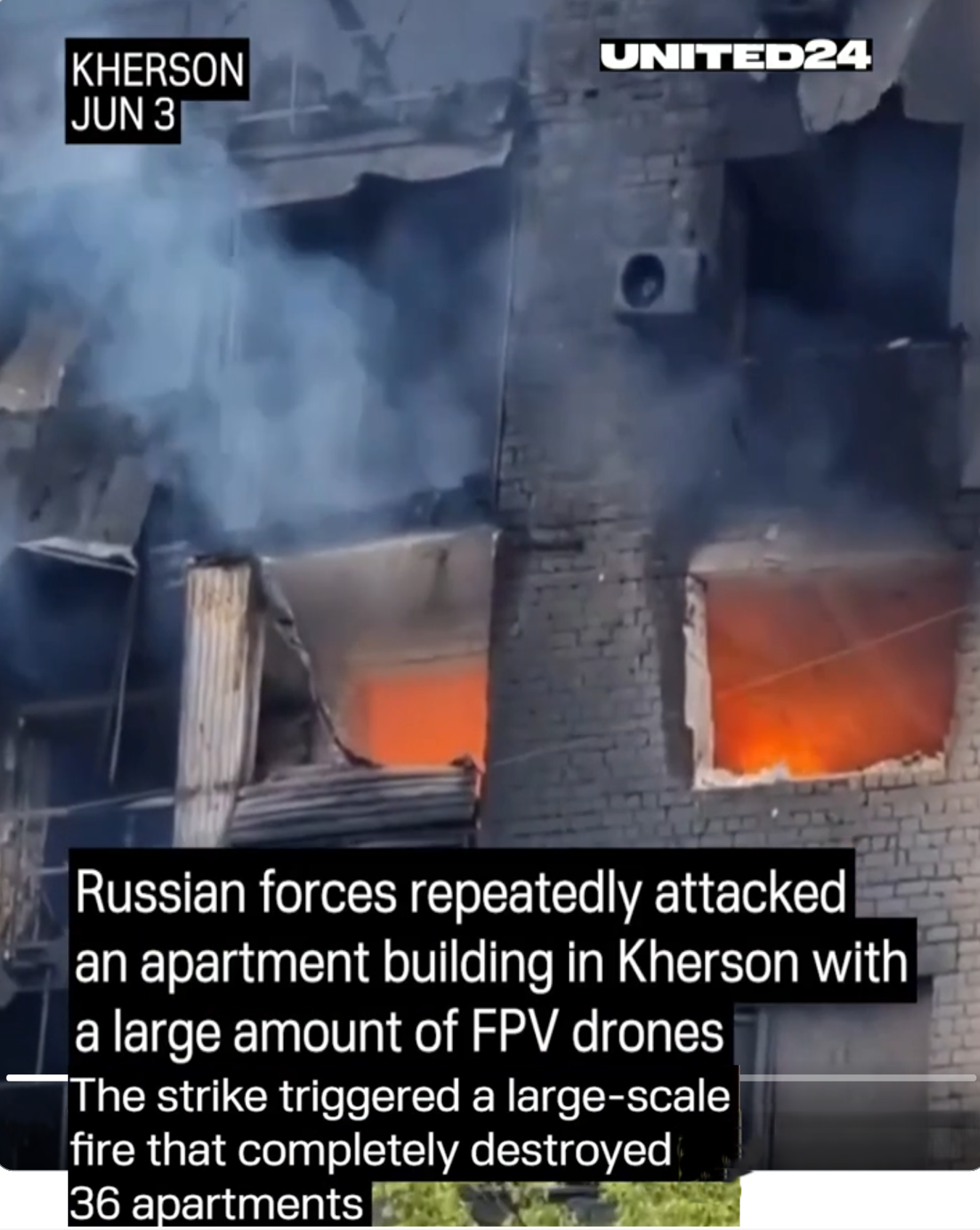 16 killed, 86 injured by russian terrorist attacks across #Ukraine over past day, massive drone assault hits Kherson.A brutal June 3 russian terrorist drone attack on a Kherson residential high-rise sparked a massive fire, completely destroying 36 apartments and leaving 63 residents homeless. #europe #news