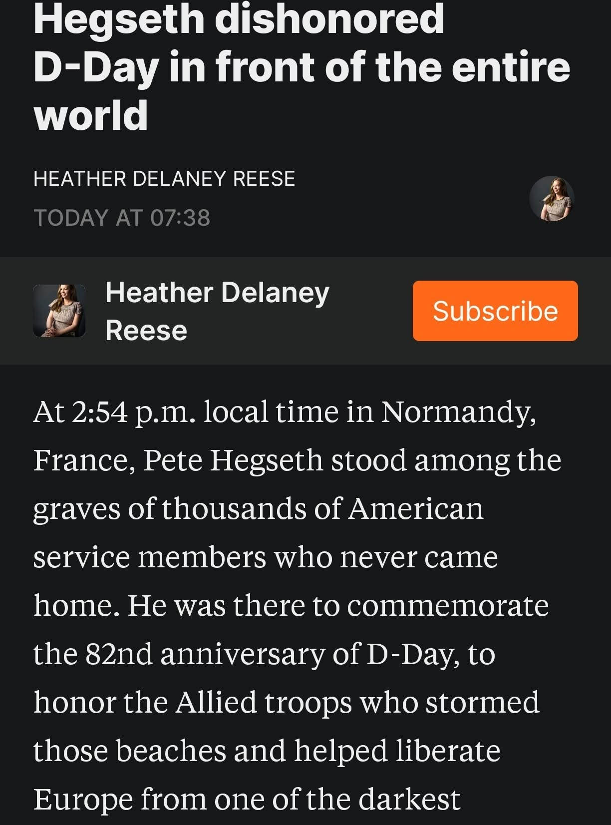 Hegseth proves beyond all doubt the current US régime is contrary to European values. His speech in Normandy yesterday was appalling on every level and showed total ignorance and disrespect for all those who lost their lives in the fight against fascism and for democracy. 
#europe #rejoineu #DDay