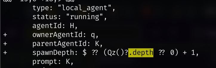 three added lines to add properties "ownerAgent", "parentAgent" and "spawnDepth" - spawnDepth is set by querying a property "depth", and if it isn't set, defaults to 0
