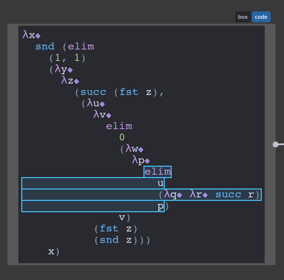 A block of code with a subexpression selected.