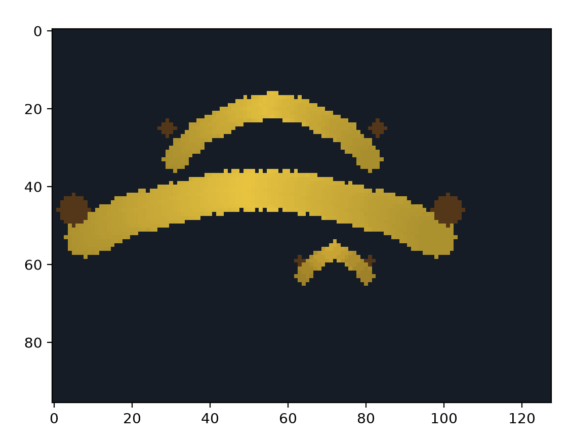 some uhhh curved yellow patches with brown nipples on either end, sort of like bananas???