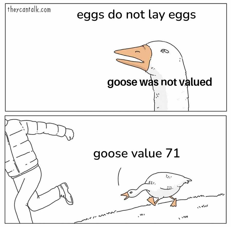 goose meme with lines from the slides