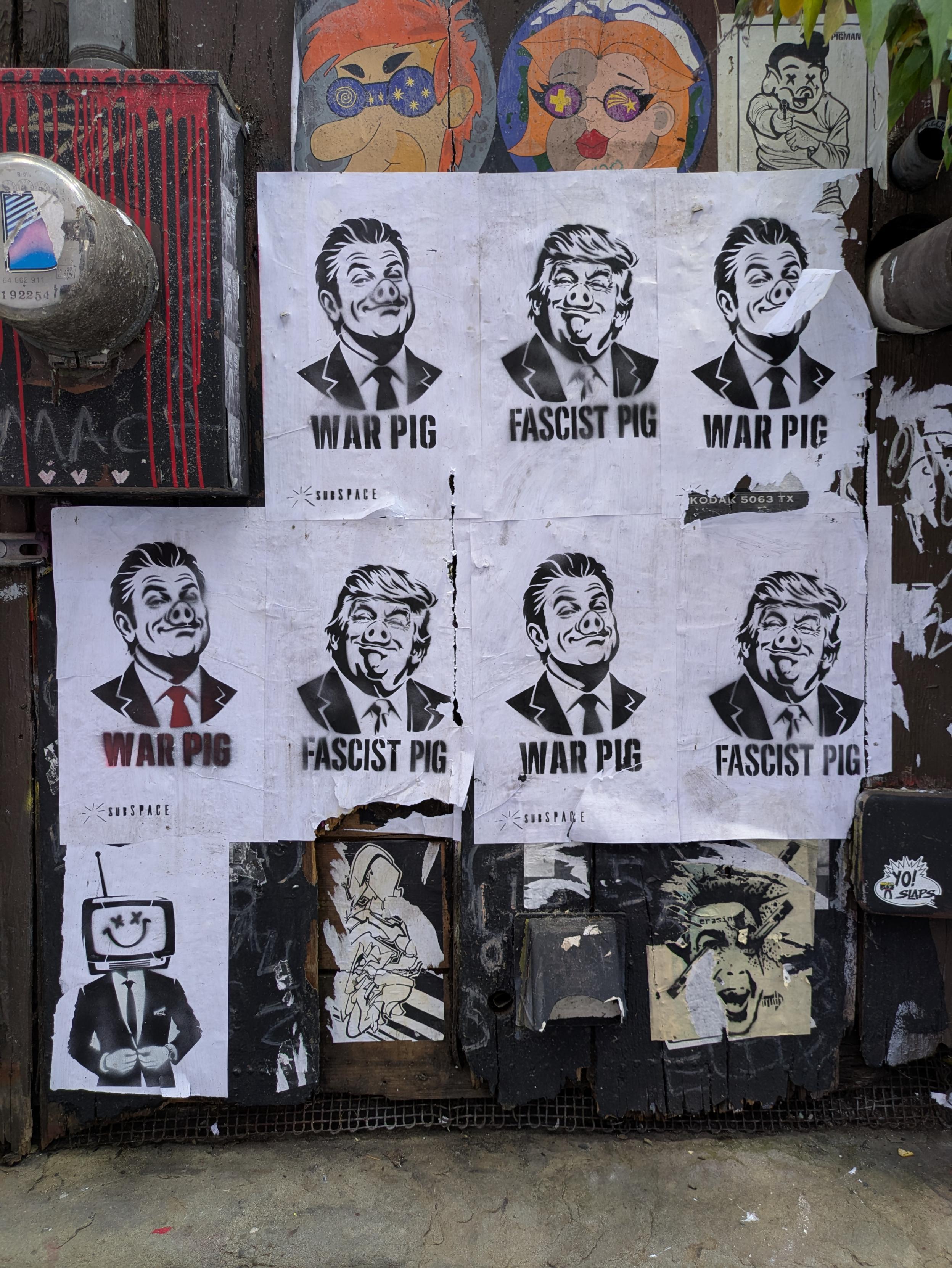 "War Pig / Fascist Pig" Anti-Trump & Hegseth posters