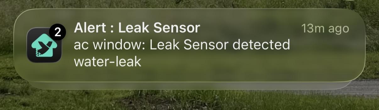 Notification from a YoLink leak sensor that water has been detected in my basement.