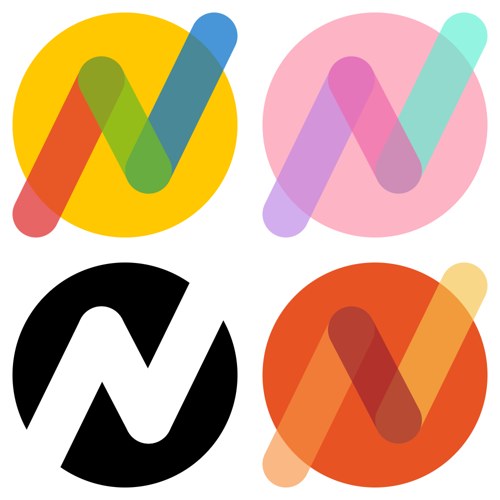 Four versions of the new Neatnik logo in various colors.
