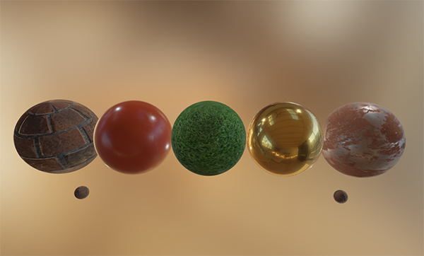 A real time render of spheres using physically based rendering.