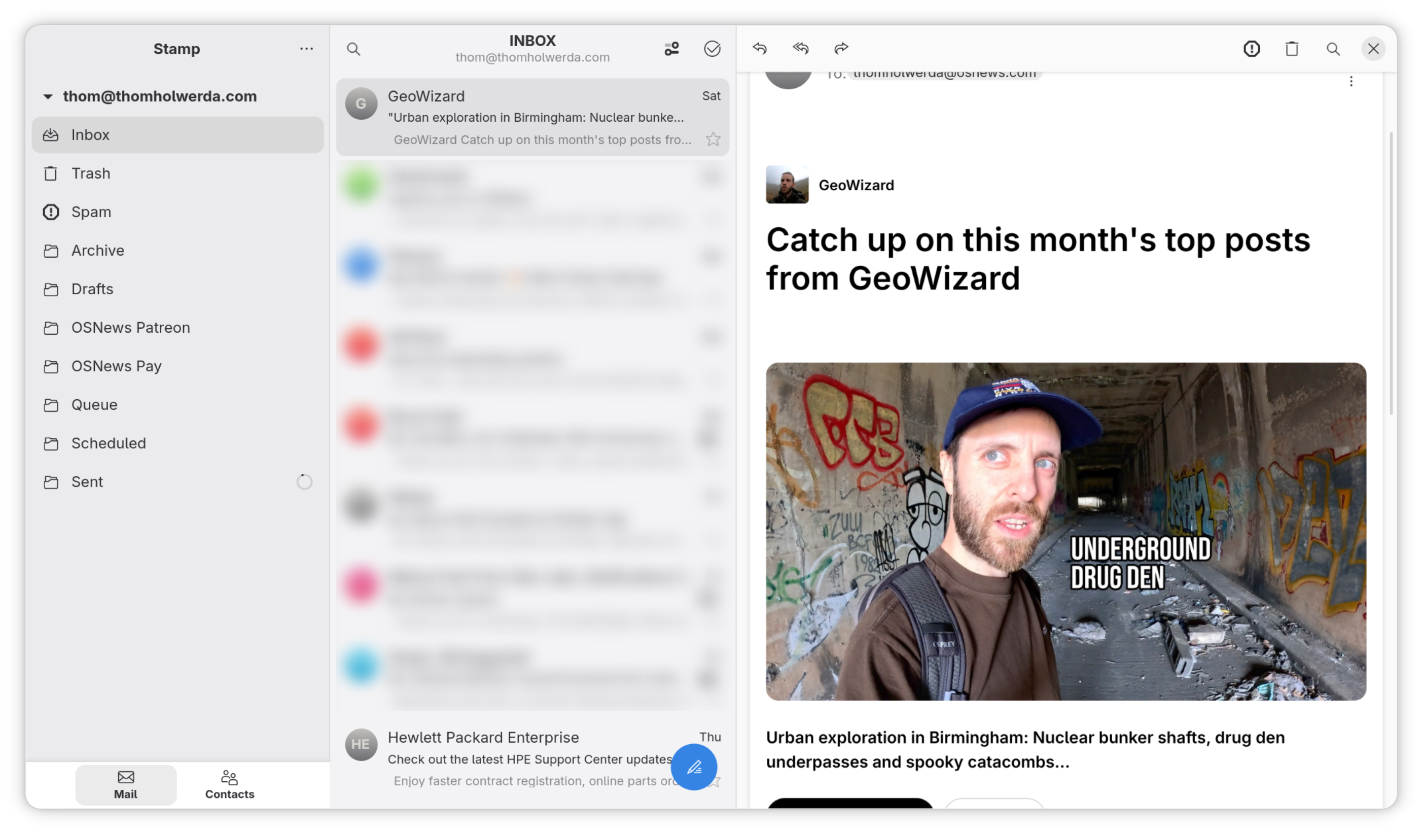 The new in-development email application for GNOME, Stamp.