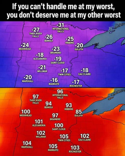 maps of summer and winter temps in Minnesota
