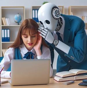 robot whispering in a student's ear