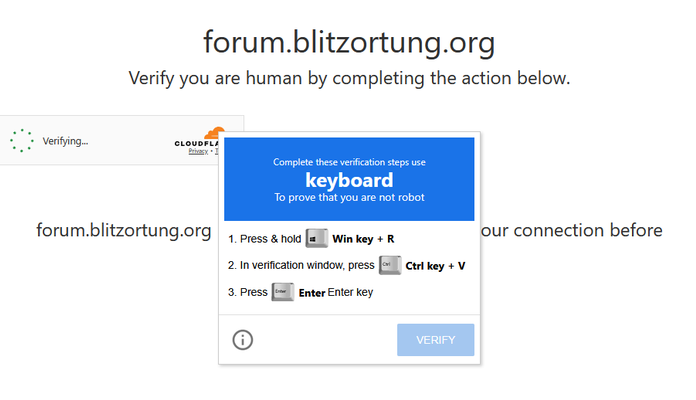 sussy looking fake captcha that tries to get someone to run a malicious script in their Run dialog in Windows