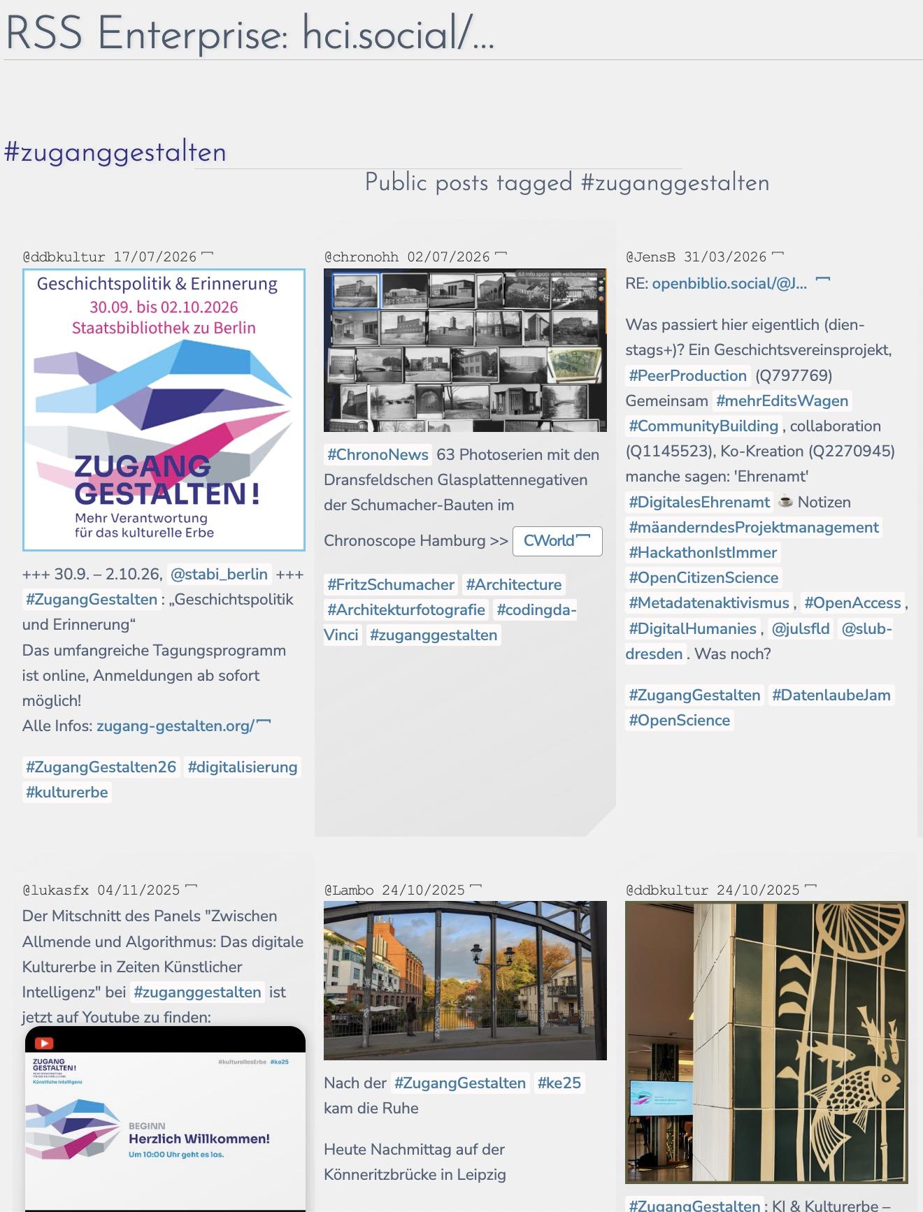 Bildschirmfoto mit 6 Mastodon-Posts unter dem Hash-Tag ZugangGestalten