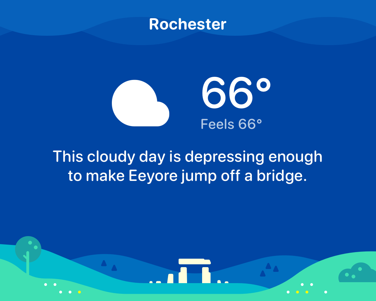 “This cloudy day is depressing enough to make Eeyore jump off a bridge.”
