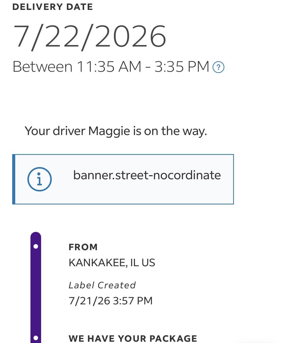 Screenshot of the FedEx delivery website for a package where the text on the label is clearly a localization id string and not the content that should be displayed.