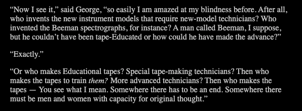 An excerpt from Profession (1957), novella by Isaac Asimov. While technically not out of copyright, many copies are available on the web