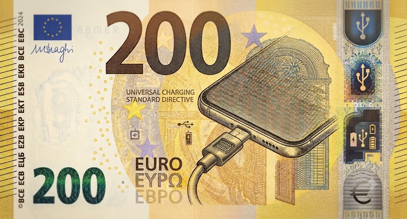 design proposal for 200€ bill featuring the usb-c charging standard