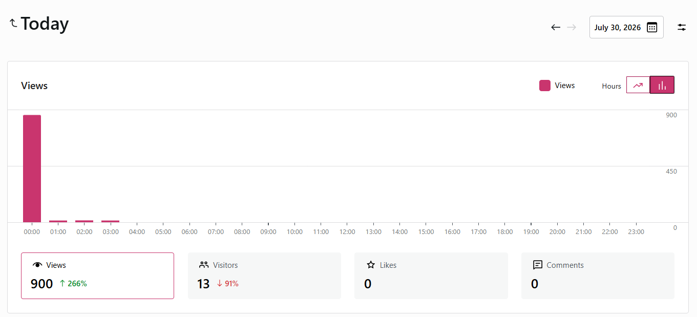 A second bar graph, showing all of the strange traffic landed between midnight and 1 AM.