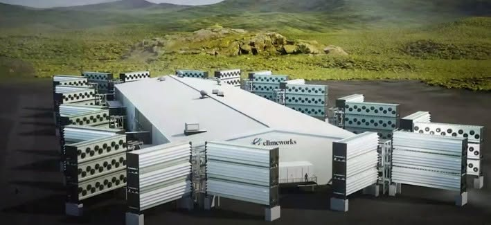 This is a picture of a Direct Air Capture plant in Iceland. It is the size of  factory.