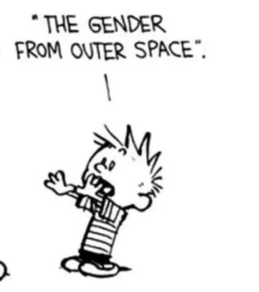 Calvin (of Calvin and Hobbes) says "the gender from outer space" ￼