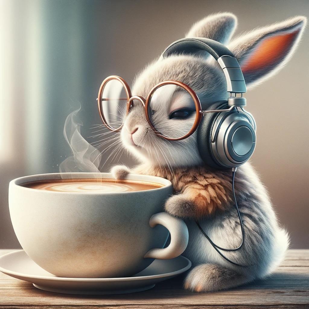 Argh Studios rabbit having coffee
