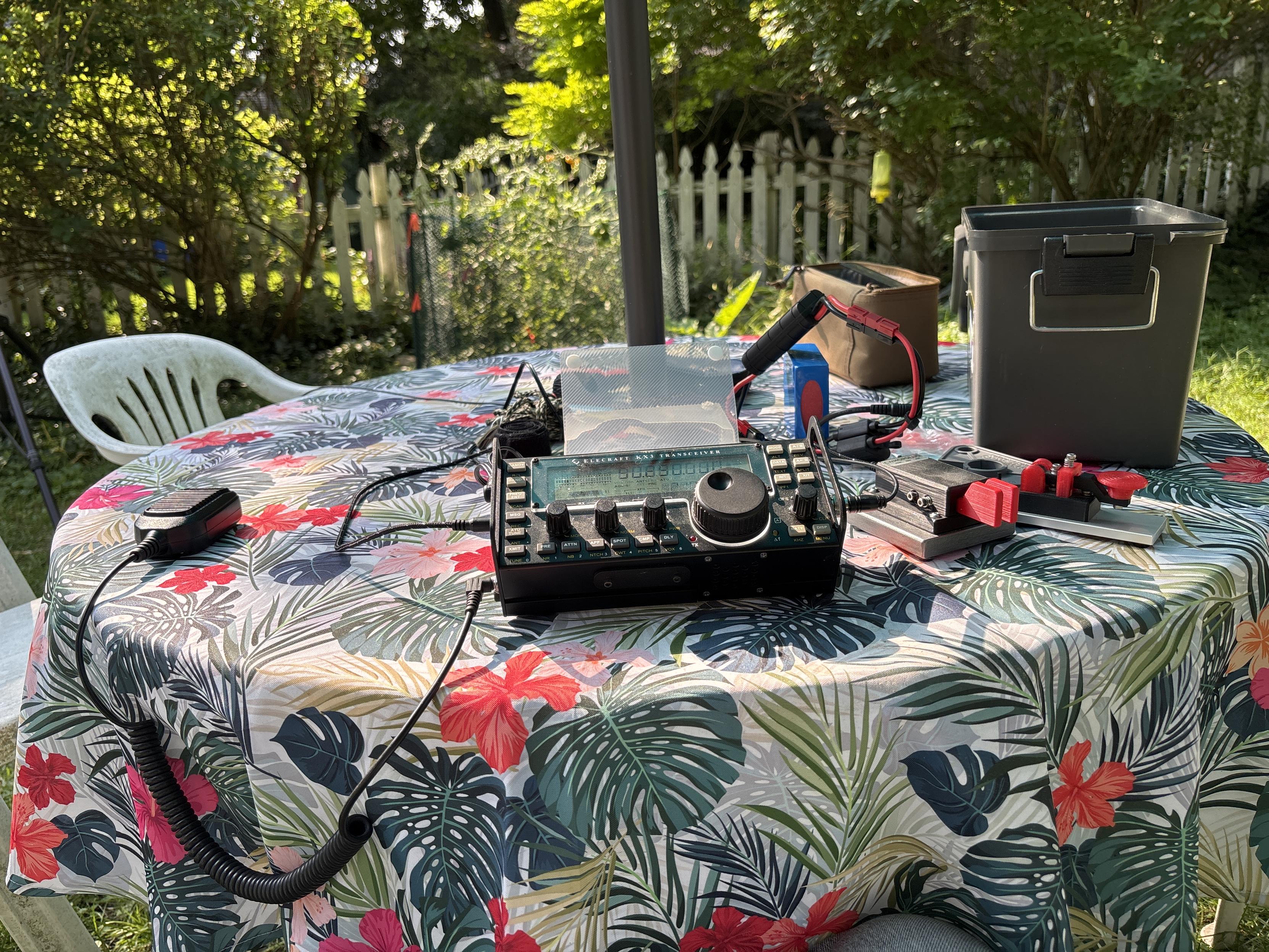 KX-3 transceiver set up on backyard table